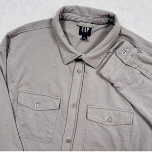 Gap Button Shirt Mens XL (FIT L) Gray KNIT Stretch Long Sleeve Utility Barn Tech